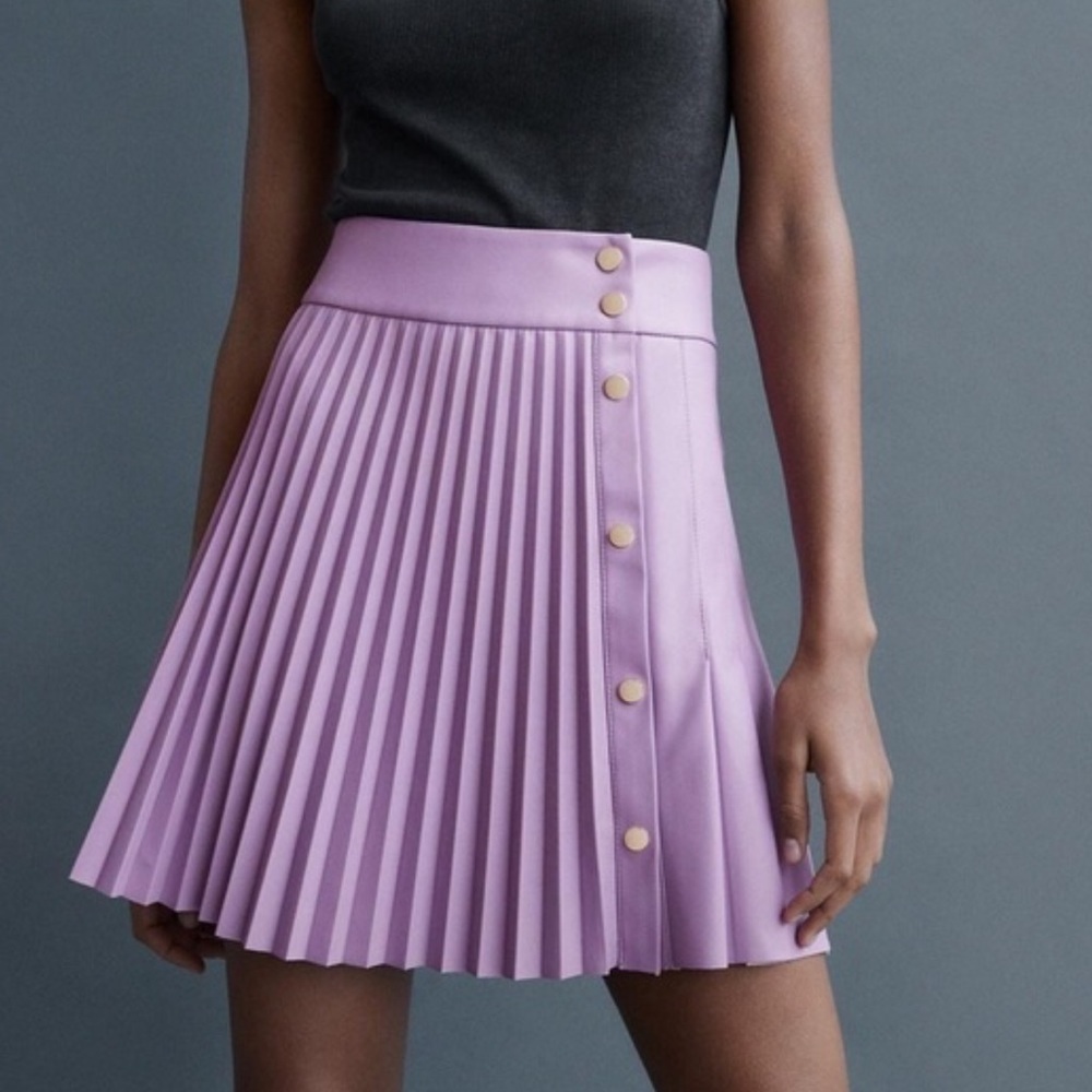 ZARA Lilac Purple Faux Leather Button Front Mini Skirt